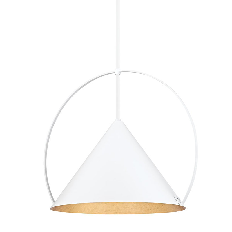 Petit luminaire suspendu 1 lumière Nicholaus, H 15,25 po x l 18 po x P 18 po, Blanc / or