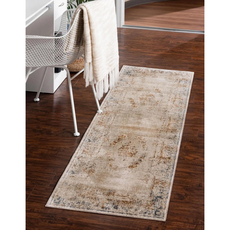 Tapis oriental beige / brun / gris / bleu Arlindo, Tapis de couloir 2 pi 7 po x 10 pi