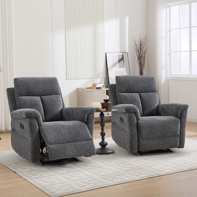 34.3" Wide Soft and Upholstered Manual Standard Recliner with Ergonomic Armrests（Set of 2), Dark Gray Microfiber/Microsuede