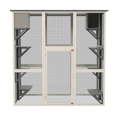 Outdoor Gray Solid Wood , Asphalt Roof, 6 Jumping Areas, 2 Napping Zones, Secure And Inviting Cat Playpen Comfortable