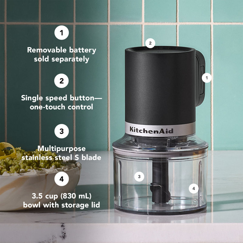 KitchenAid Go Cordless Top Down Chopper with 3.5 Cup Bowl