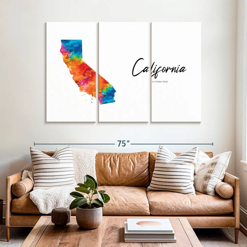 Aliaz Golden State California Map, 42" H x 65" W