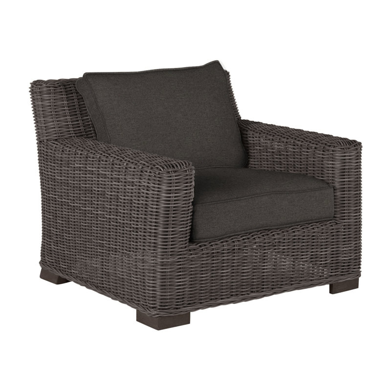 Rustic Woven N-Dura Resin Wicker Outdoor Lounge Chair, Welt, Noyer noir, Fossile de Vérone