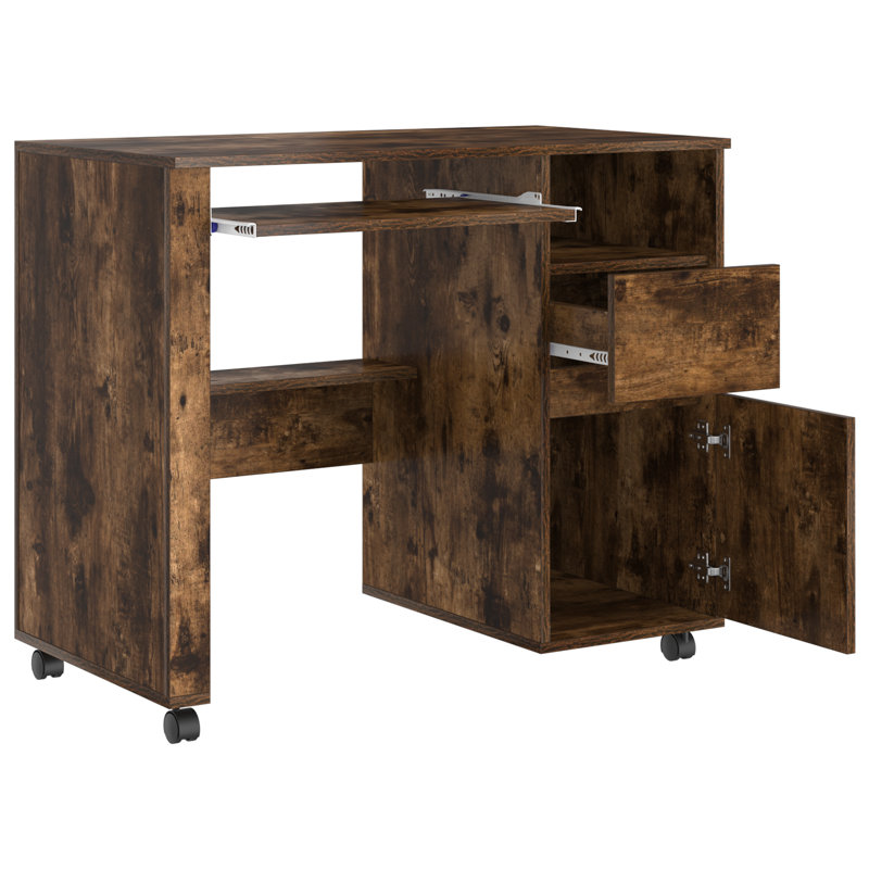 Computer Desk Engineered Wood Compact Drawers, Smoked Oak