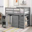 Lit mezzanine double bas avec cabinet, tablettes et bureau portatif à roulettes, lit multifonctionnel - gris-1498085415