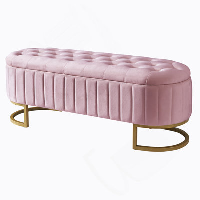 Upholstered Storage Bench With Button-Tufted, Metal Legs