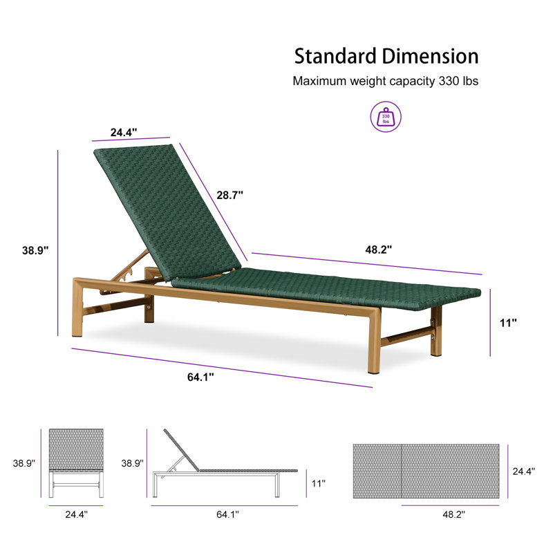  Patio Interlaced Wicker Chaise Lounge 1 Piece, Green/Light Brown, Regular