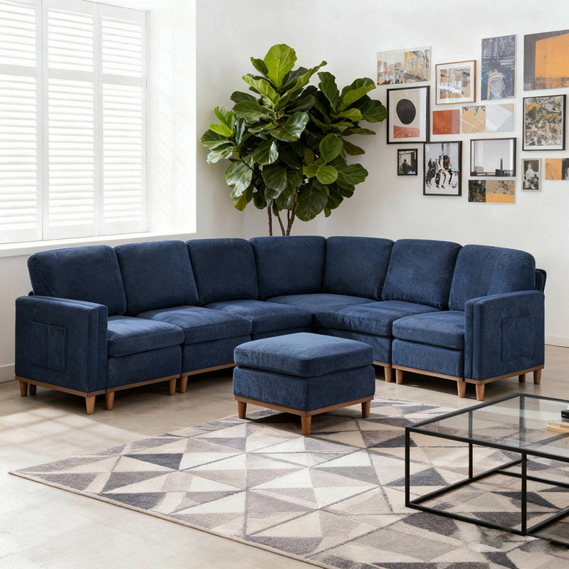 Canapé moderne avec rembourrage doux - idéal pour le salon, le bureau et la salle à manger, Tissu bleu