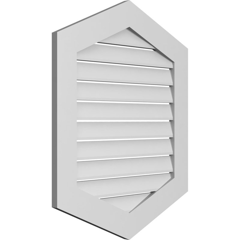 Vertical Peaked Surface Mount Signature Urethane Functional Gable Vent 5/12 Pitch, Primed Tan, 34" H x 28" W x 1" D