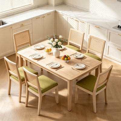 Ensemble de 2 chaises de salle à manger en rotin de style campagnard, avec dossier bas en bois massif naturel, vert olive