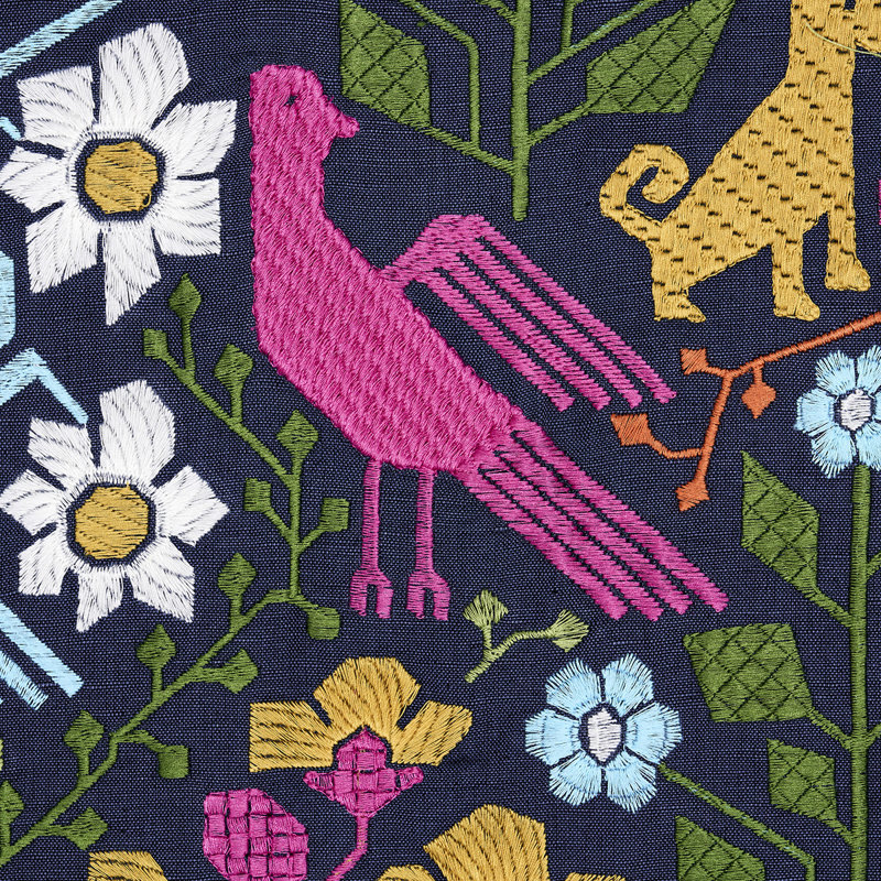 Lupita Embroidery Fabric, Pink/Green/Navy