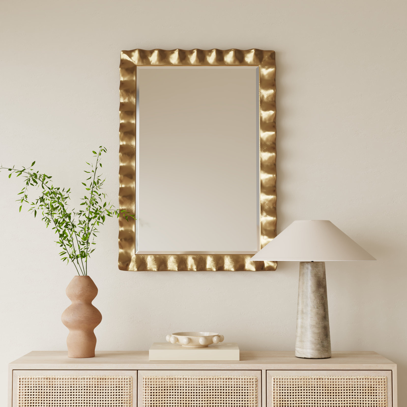 Edith 28" Accent Mirror, Lightly Antique Gold Leaf
