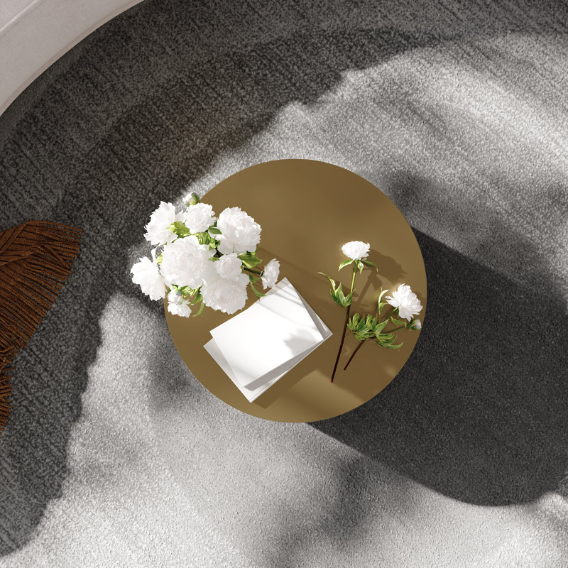 Brushed Gold Round Nesting Coffee Table Living Room Cocktail Table