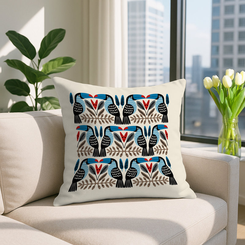 Oreiller carré réversible intérieur / extérieur Tukko Tucan, Turquoise, Carré 17 po