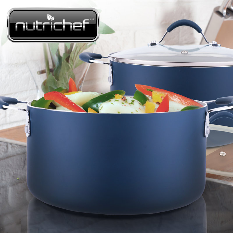 NutriChef 5 Quarts Non-Stick Aluminum Pot Set, Blue