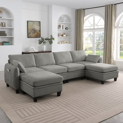 109 Inch Dark Grey Chenille Modular Sectional Sofa, L-Shaped Cloud Couch with Storage Ottoman for Living Room