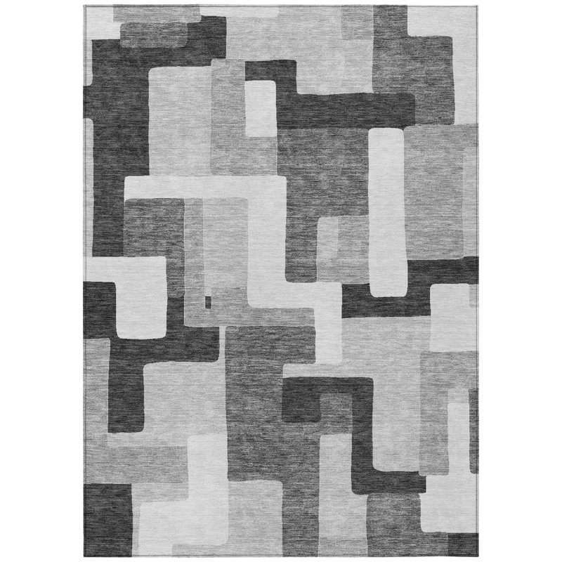 Tapis d'intérieur lavable géométrique 9 pi x 12 pi gris anthracite