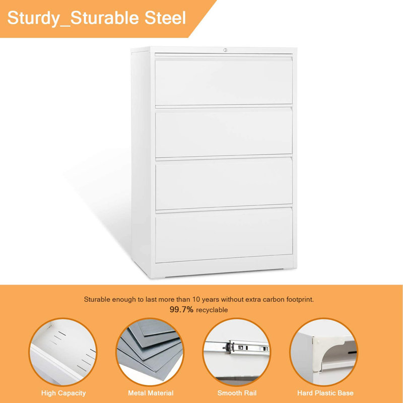 17.7'' Wide 4 -Drawer Steel File Cabinet, White