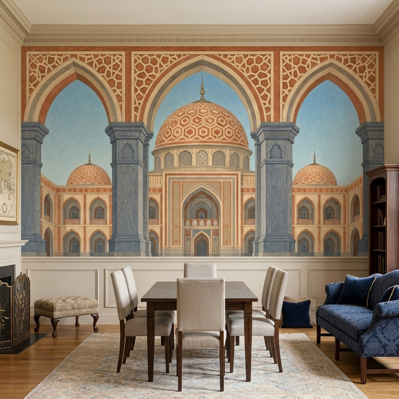 Papier peint mural à motif géométrique d'inspiration moghole, inspiré de l'architecture islamique et de l'architecture islamique.