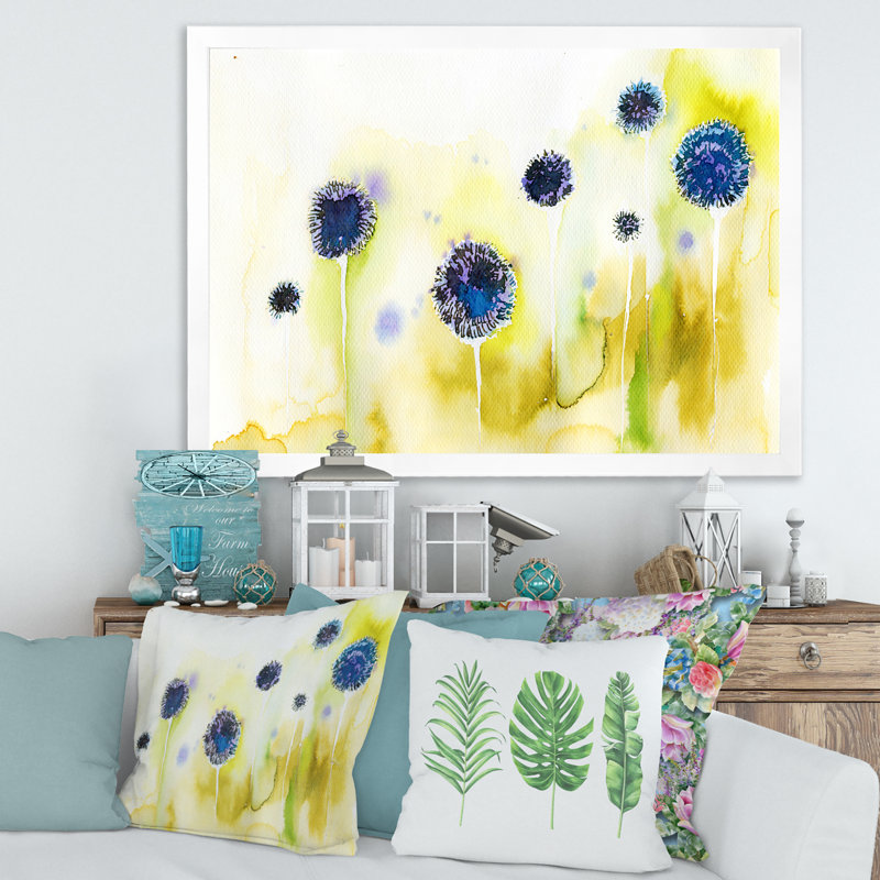Fleurs bleues dans la prairie - Peinture sur toile, Cadre photo blanc, H 30 po x l 40 po x 1,5 po