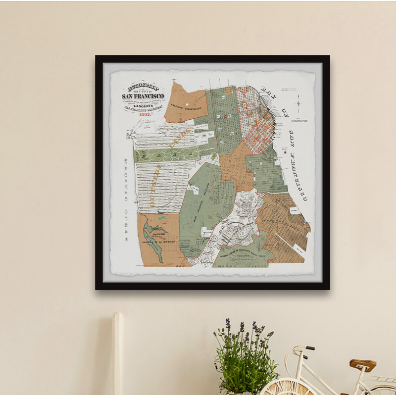 Carte rétro de San Francisco, Californie - impression encadrée sur papier, H 24 po x l 24 po x P 1,5 po