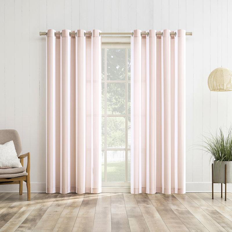 Reagan Cabana Stripe Semi-Sheer Grommet Curtain Panel, 54'' W x 84'' L, Blush Pink