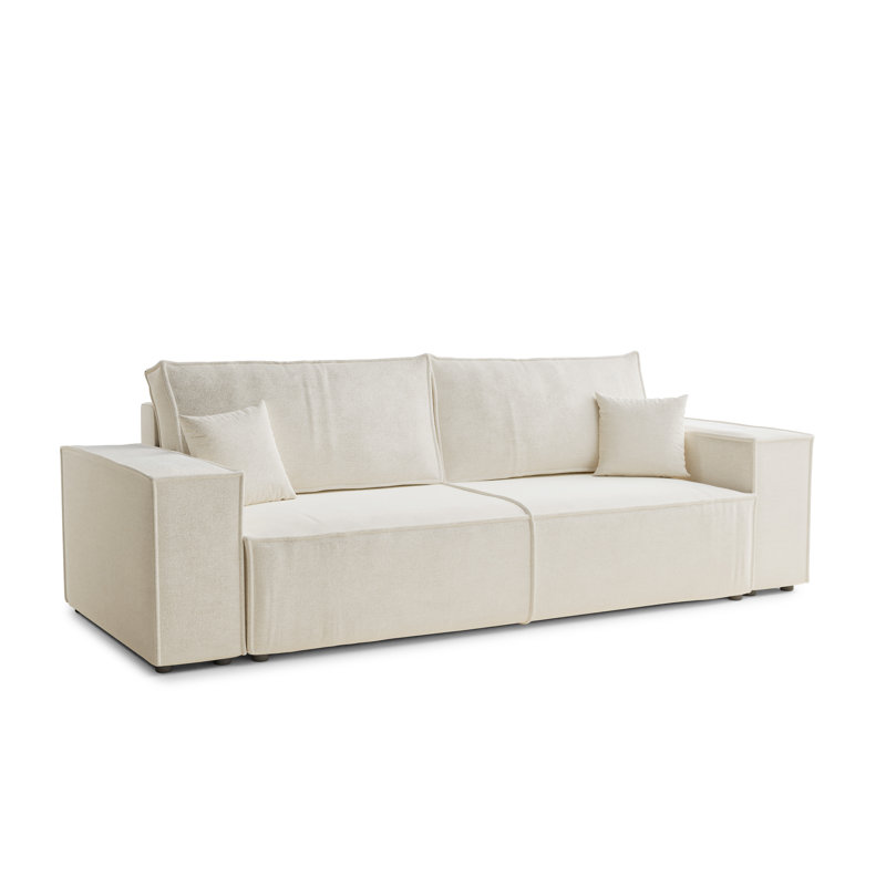 3 Seater Reclining Sofa, White Polyester/Chenille