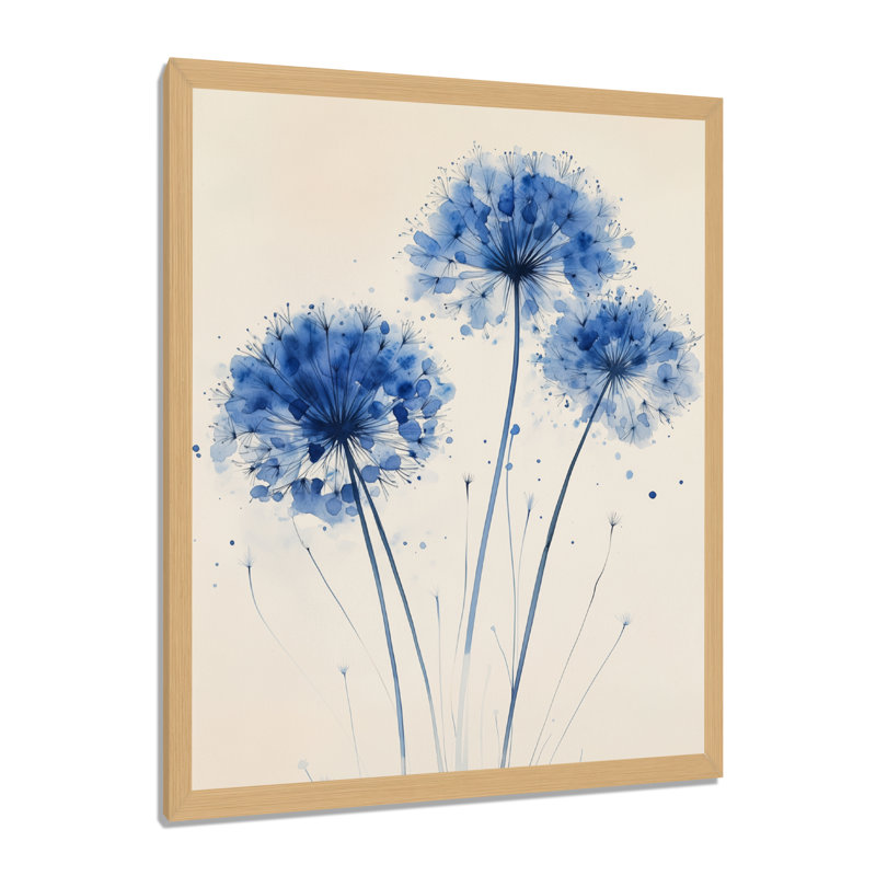 Souhait de pissenlit bleu - Tableau encadré à motif floral, H 20 po x l 12 po, Cadre naturel