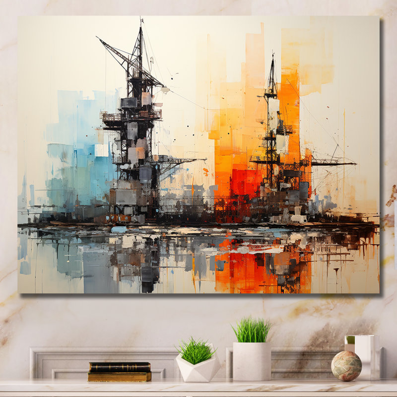 Abstrait rouge et bleu «Oil Rigs Fields II» sur toile, Toile tendue, H 12 po x l 20 po x P 1 po