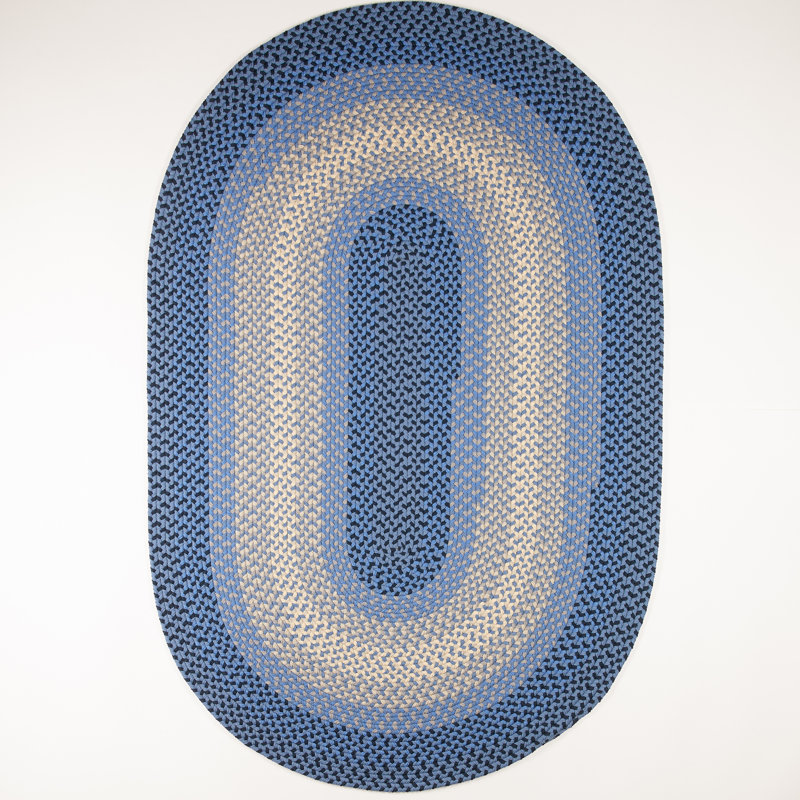 Tapis intérieur / extérieur bleu tressé à la main Engstrom, Ovale 7 pi x 9 pi