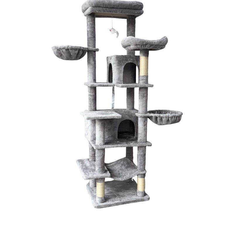 Grey 68 Inches Multi - Cat 6 Level Tree With Removable Maintenance Cushions, Scratching Posts, Cozy Napping And Comfortable Hammocks, 20 In Depth, Material For Domiciles, Soft Cushions Clean