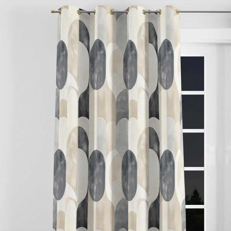 Panneaux de rideaux à formes géométriques - Rideau à œillets à motif neutre moderne - 1 panneau, Œillets dorés