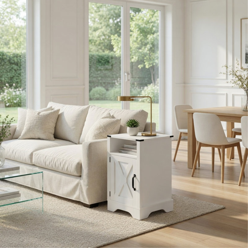 Table de chevet 16 po blanche avec station de charge et rangement, Blanc