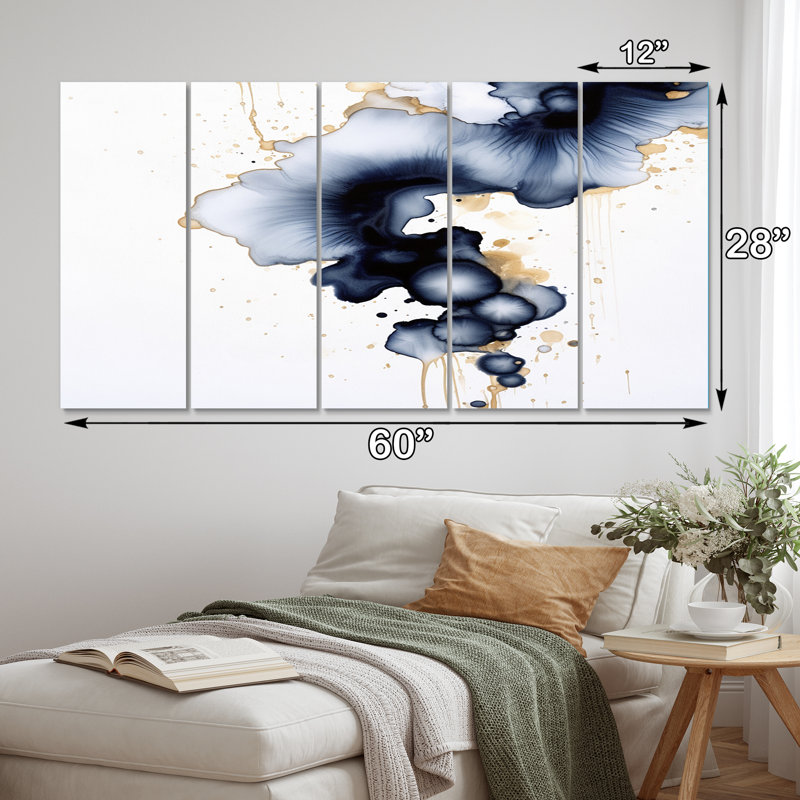 «Miracle Abstract Ink Cloud Touch Of V» - Décoration murale abstraite - 5 panneaux égaux