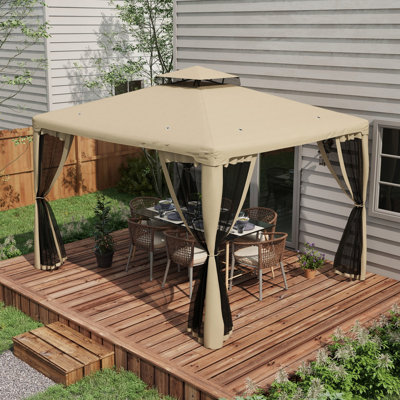 9.6' X 11.6' Gazebo - 2 Roof, Taupe For Garden Patio Gazebo, 9.6', Roof Canopy, -Blocking, Mesh Protected, Steel Frame, Garden, Lawn, Backyard, Deck, Taupe, Simple Installation Method