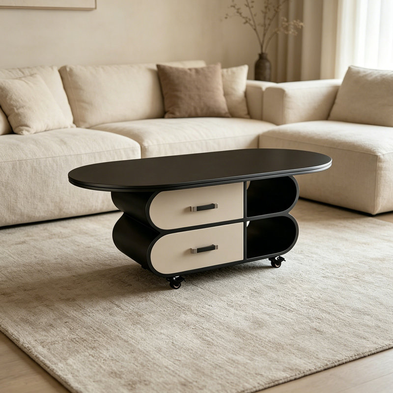 Table basse de style crème de luxe italienne légère, H 17,71 po x L 35,43 po x l 17,71 po, Noir