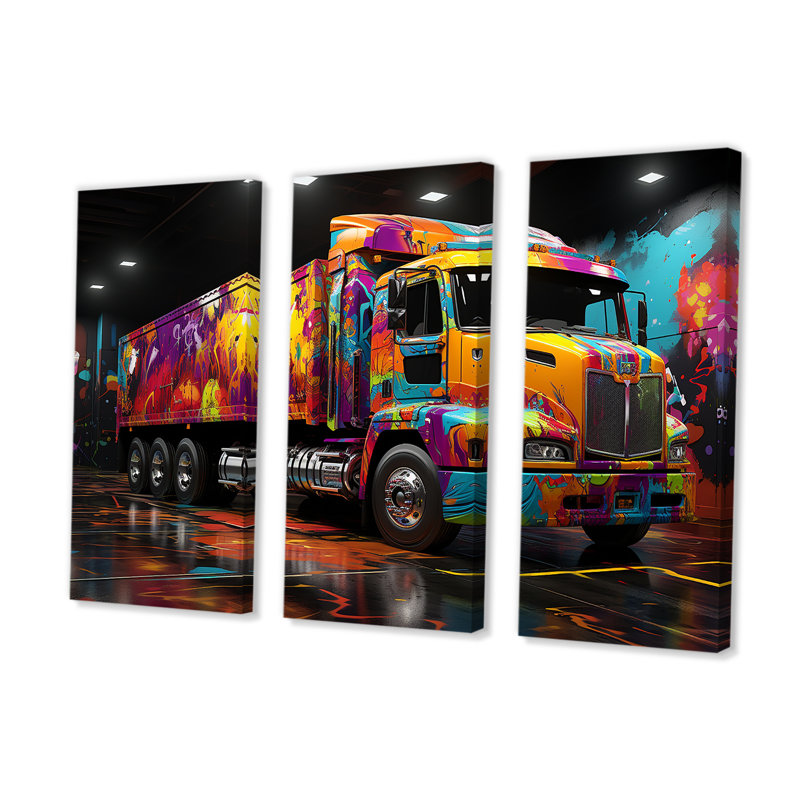 Street Art Semi Trailer Truck - ensemble d'impression d'art mural camion, H 40 po x l 60 po x P 1 po