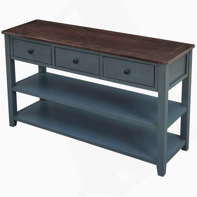 Console rétro avec deux tablettes ouvertes, structure en bois de pin massif et pieds pour le salon, Marine-1, Marine-1