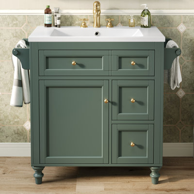 30'' Bathroom Vanity Cabinet With Single Top Sink And 2 Drawers,1 Tip-Out Drawer