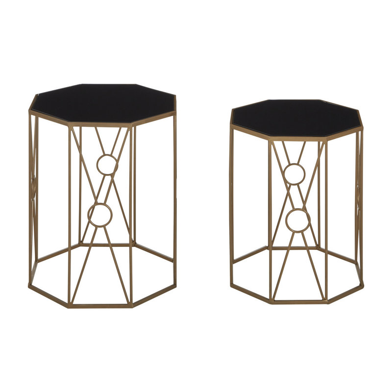 Cockrell Glass Top Drum Side Table Set