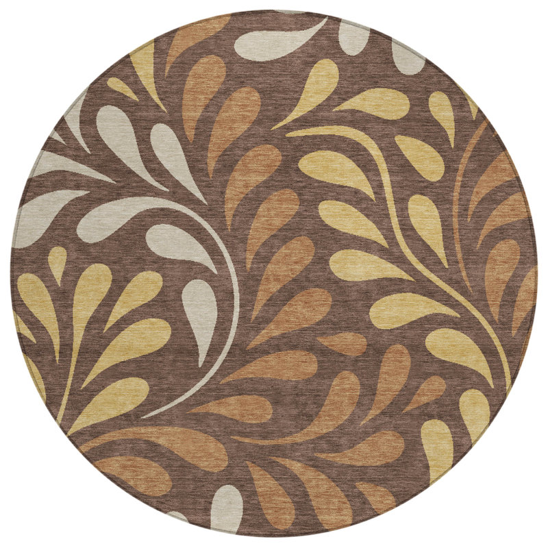 Machine Washable Indoor/Outdoor Lanphear ACN2411 Botanical Rug, Round 8'