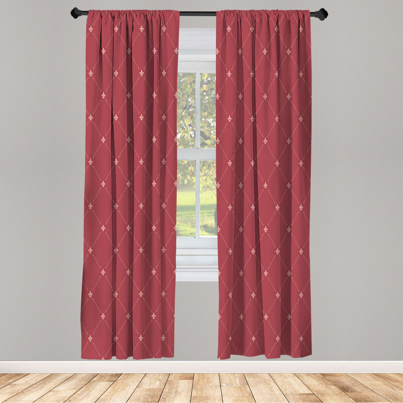 Microfiber Floral Semi-Sheer Rod Pocket Curtain Panels, 28" W x 84" L, Red