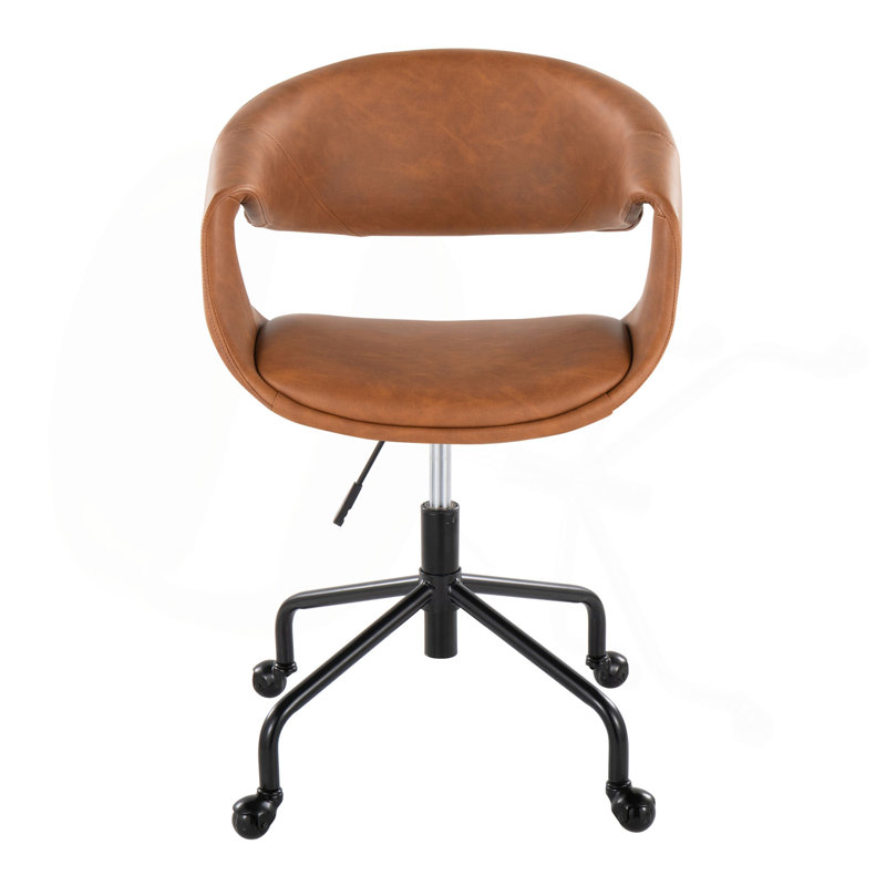 Chaise de travail en métal noir et similicuir, Chameau, Noir