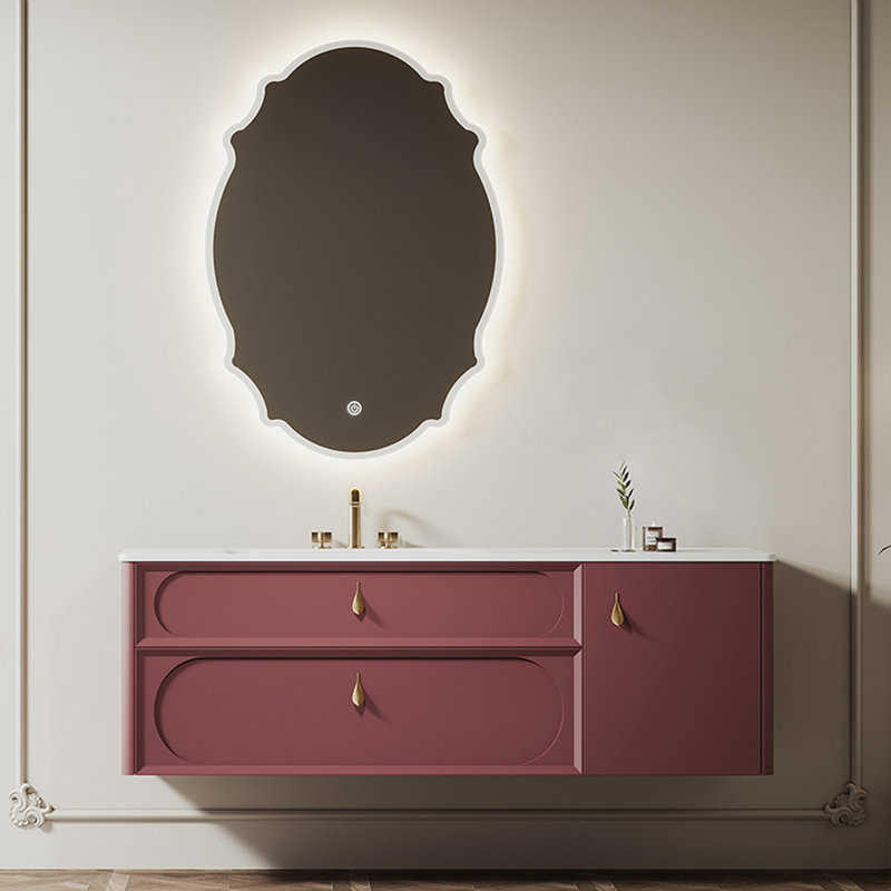 French simple retro style bathroom cabinet, Rose red, 19.69" H x 47.24" W x 21.65" D