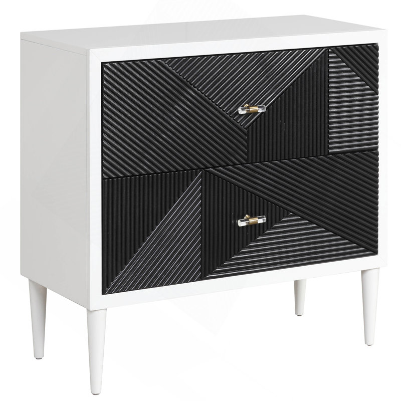 Table de chevet blanche et noire avec 2 tiroirs