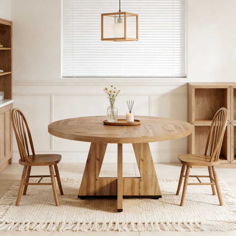 Wooden Round Dining Table Farmhouse Kitchen Dinner Table for 4, Light Brown, Light Brown