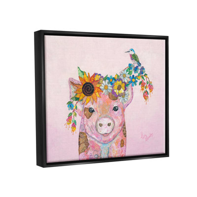 Floral avec petit cochon et oiseau par Lisa Morales - Peinture