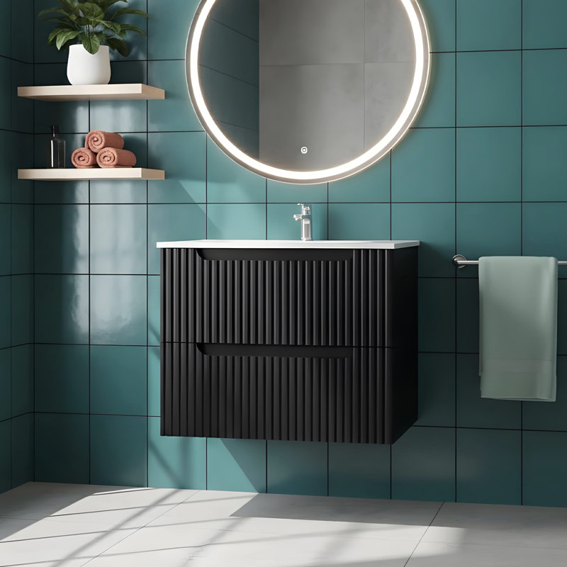 Armoire de salle de bain flottante murale moderne 24 po (armoire seulement), Noir