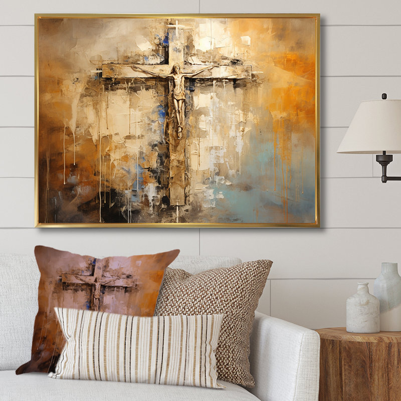 " Gold Religious Minimalism Cross I ", Gold Floater Framed, 34" H x 44" W x 1.5" D