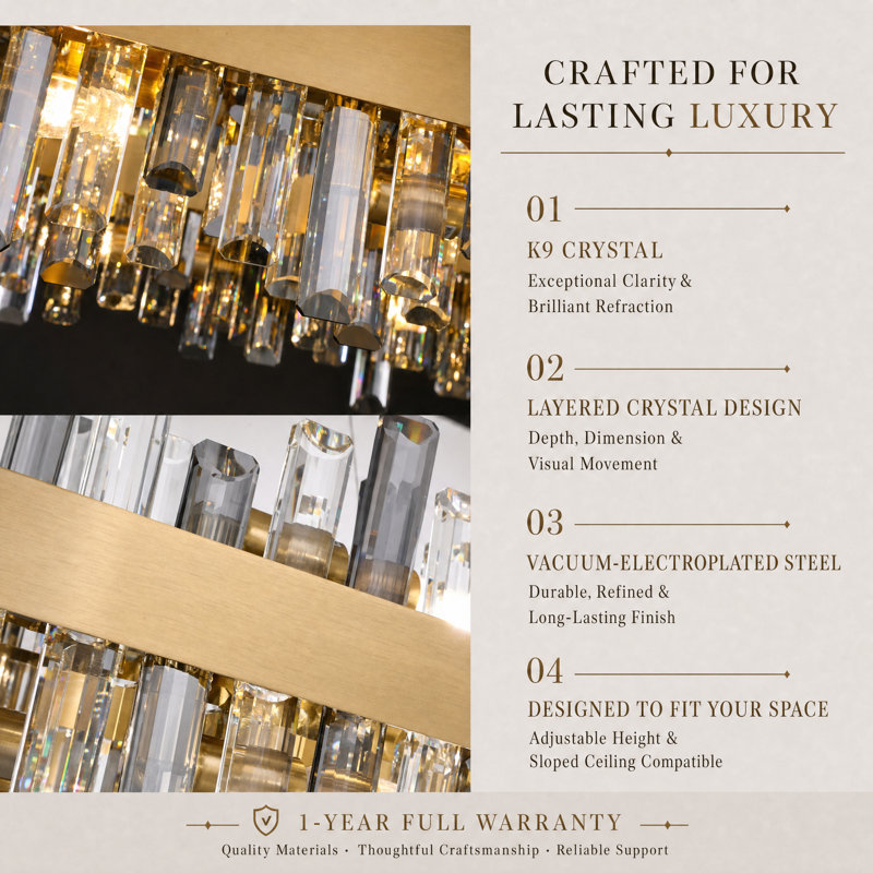 Kacy 16-Light Dimmable Modern Chandelier with Crystal Accent, Gray/Clear, 9.8" H x 43.3" W x 15.7" D